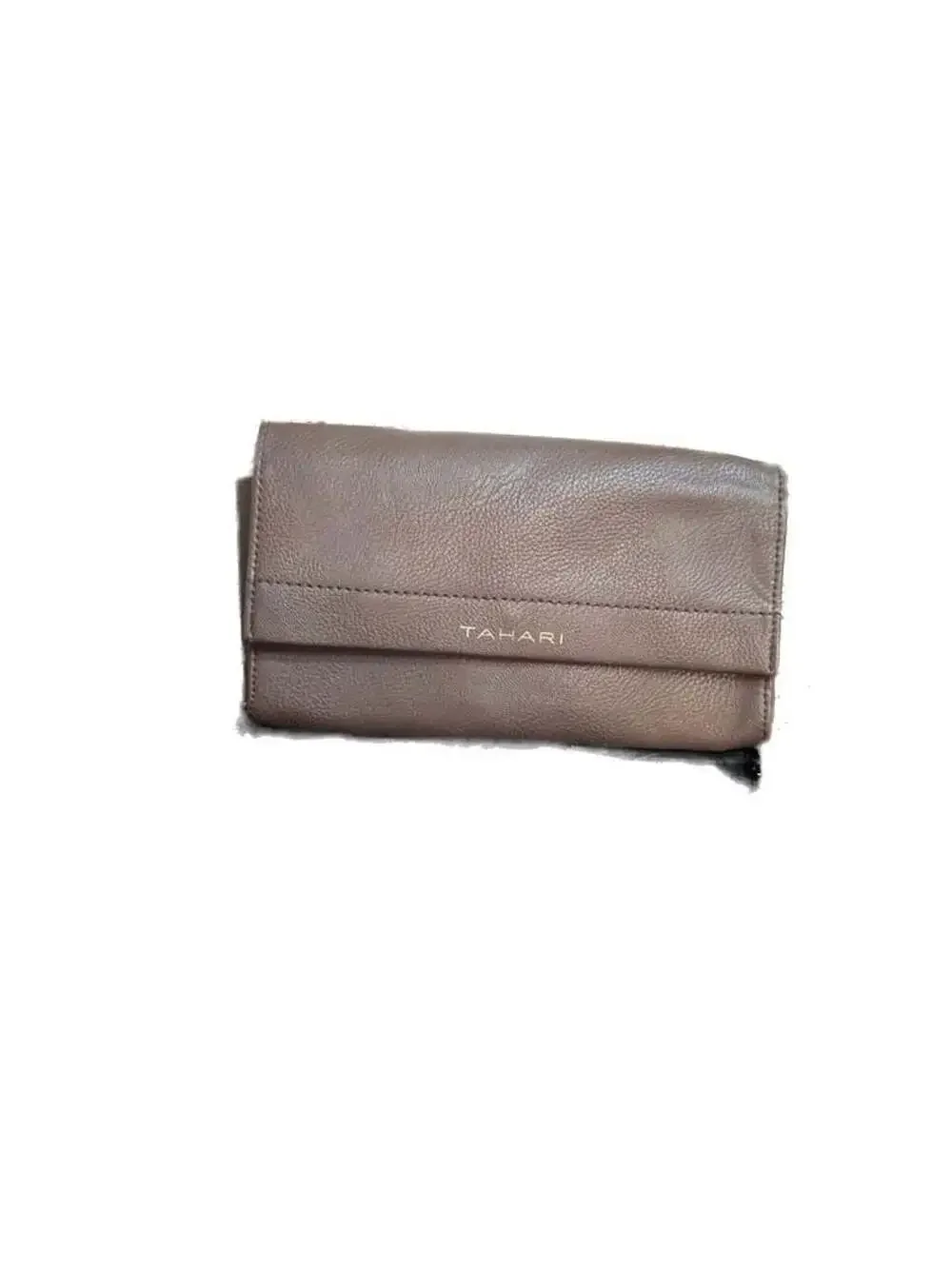 Tahari Brown Pebbled Leather RFID Wallet Clutch with Removable Leopard Pouch